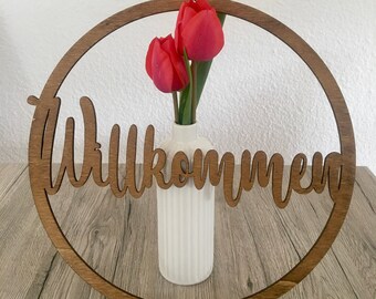 Willkommen - Türkranz/Türschild aus Holz // Nussbaumoptik - verschiedene Größen verfügbar