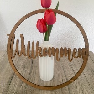 Welcome - wooden door wreath/door sign // walnut look - various sizes available