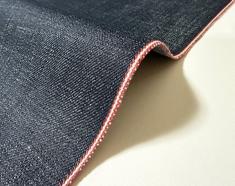 13,3 oz (ca. 377 g) schwerer japanischer Indigo-Denimstoff mit doppelter roter Webkante, Meterware.
