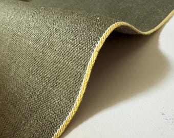 11,5 oz olivfarbener Denimstoff mit gelber Webkante, Meterware, japanischer Baumwolldenim