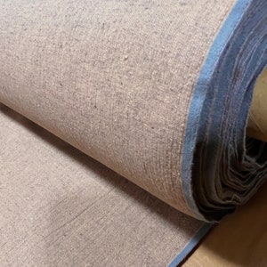 Dead stock cotton pongee by the yard, Japanese brown fabric with green selvage.