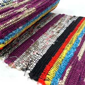 A long Sakiori(rag weaving) fabric. Multicolored. boro fabric