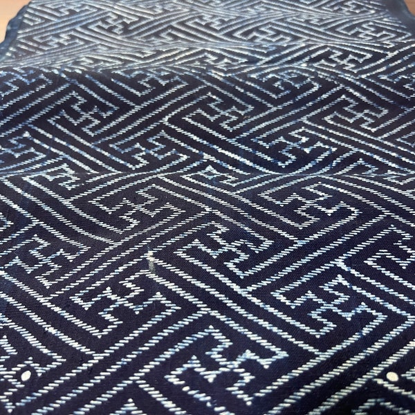 Dead stock indigo kasuri fabric by the yard, Japanese boro fabric, Cotton textile