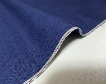 4.5 oz Japanese deep indigo selvage chambray fabric by the yard, Indigo cotton fabric