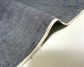 4.5 oz Japanese gray selvage chambray fabric by the yard, Indigo cotton fabric
