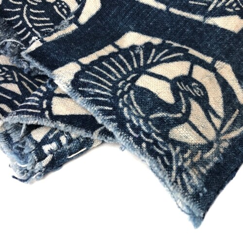 Japanese shops vintage indigo fabric, Indigo Katazome(stencil dyeing), Boro fabric.