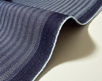 10,5 oz japanischer Baumwollstoff mit Fischgrätstreifen in Blau