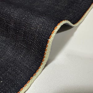 13.5 oz indigo denim with thick orange selvage by the yard, Japanese denim fabric