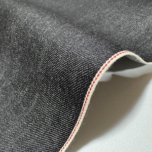 10.5 oz Japanese cotton black denim fabric with selvage by the yard, Indigo cotton fabric
