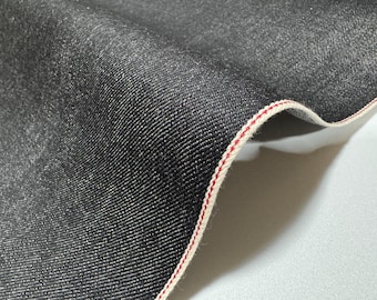 10.5 oz Japanese cotton black denim fabric with selvage by the yard, Indigo cotton fabric