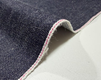 13,5 oz schwerer, indigoblauer „Kibata“-Denimstoff mit rosa Webkante, Meterware, japanischer Denim