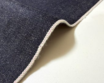 13.3 oz indigo "kibata" denim fabric with pink selvage by the yard, Japanese denim