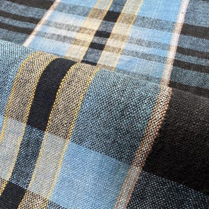 Japan Vintage Cotton Checkered Fabric, Indigo Light Blue and Plant