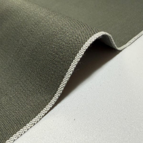 Japanese cotton selvage olive dungaree fabric by the yard, cotton textile