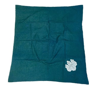 Indigo green tsutsugaki fabric. Paulownia crest. Boro fabric Japanese boro