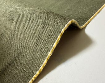 10.2 oz olive color "kibata" denim fabric with yellow selvage by the yard, Japanese cotton denim fabric