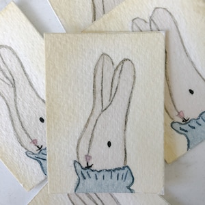 Maileg micro bunny in turtleneck watercolor portrait