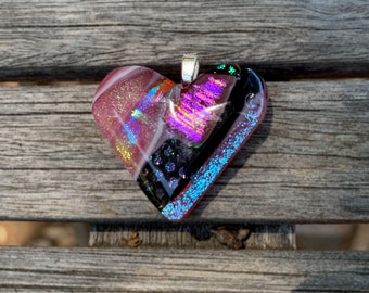 Dichroic Heart Pendant on Pink