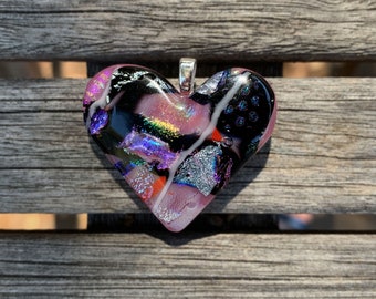 Dichroic Heart Pendant on Pink