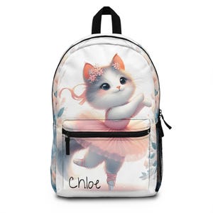 Sac à dos ballerine chat, cartable personnalisé pour enfants, cadeau pour amoureux des chats, cartable avec nom personnalisé, sac à dos pour tout-petit et préscolaire, cadeau pour fille