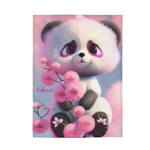 Personalized Panda Blanket: Plush Velveteen Nursery Decor
