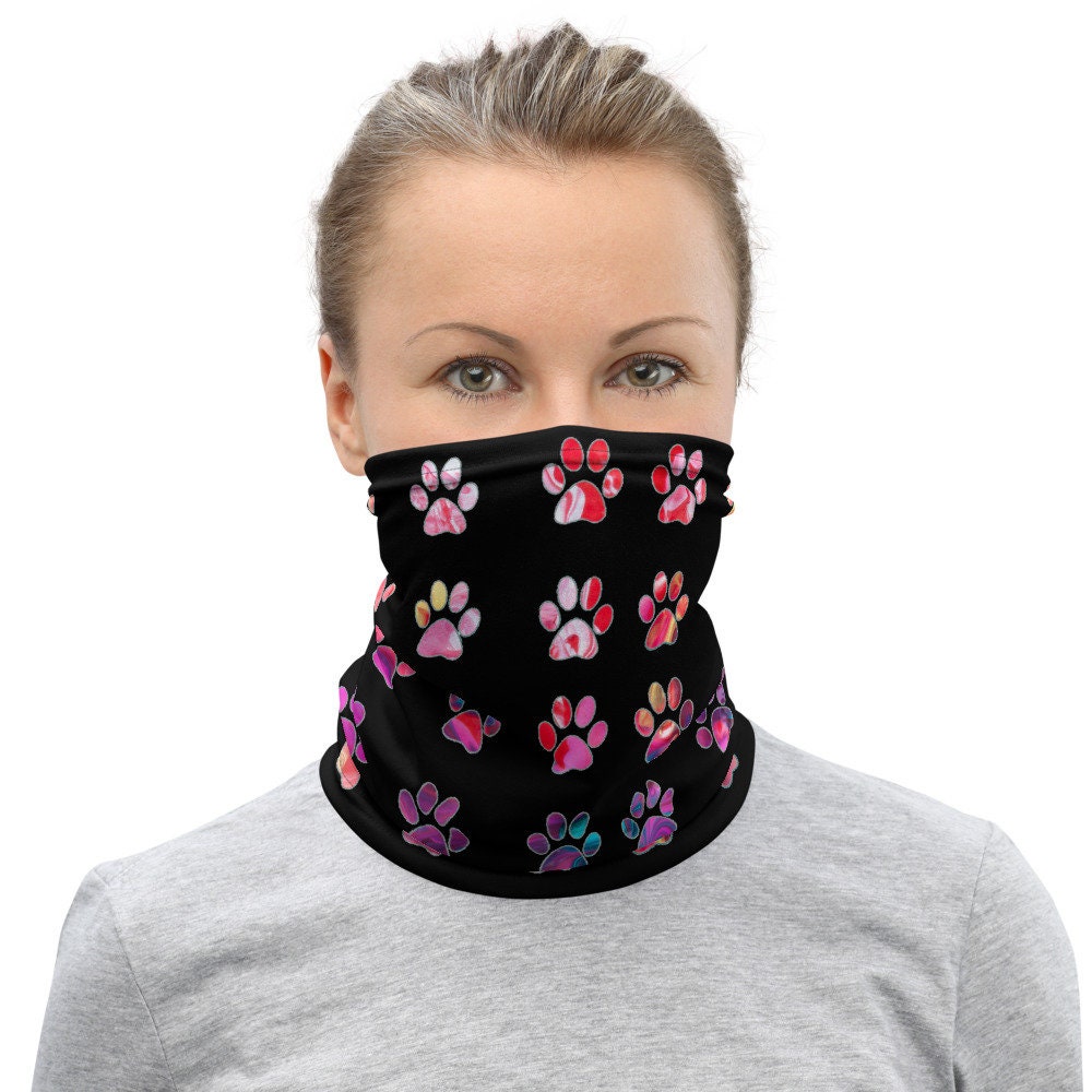 Colorful Paw Print Neck Gaiter Face Mask Fun Neck Gaiter Etsy