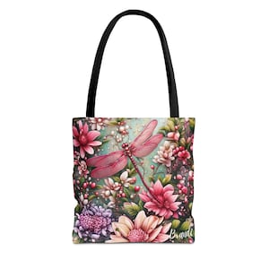 Dragonfly Tote Bag Shoulder Purse - Personalized Boho Travel Bag, Nature Lover Gift for Women, Custom Name Diaper Bag, Love Dragonflies