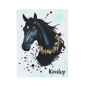 Velveteen Plush Blanket, Personalized Horse Throw, Custom Name Horse Blanket, Horse Lover Gift, Horse Decor, Equestrian Keepsake Blanket