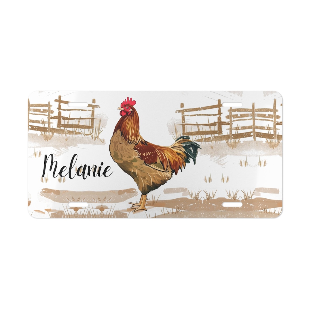"Cluck Around And Find Out" Chicken Farmer License Plate Set - Includes Plate, 2 Coasters, Keychain - USA Made, 6x12 Inch