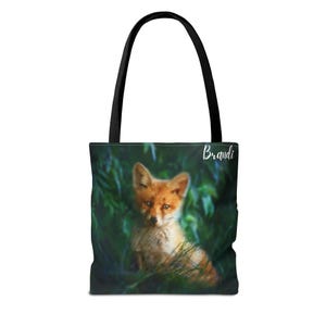 Red Fox Tote Bag, Personalized Shoulder Bag, Fox Lover Gift, Custom Name, Cute Animal, Reusable Shopping, Eco-Friendly, Gift for Her