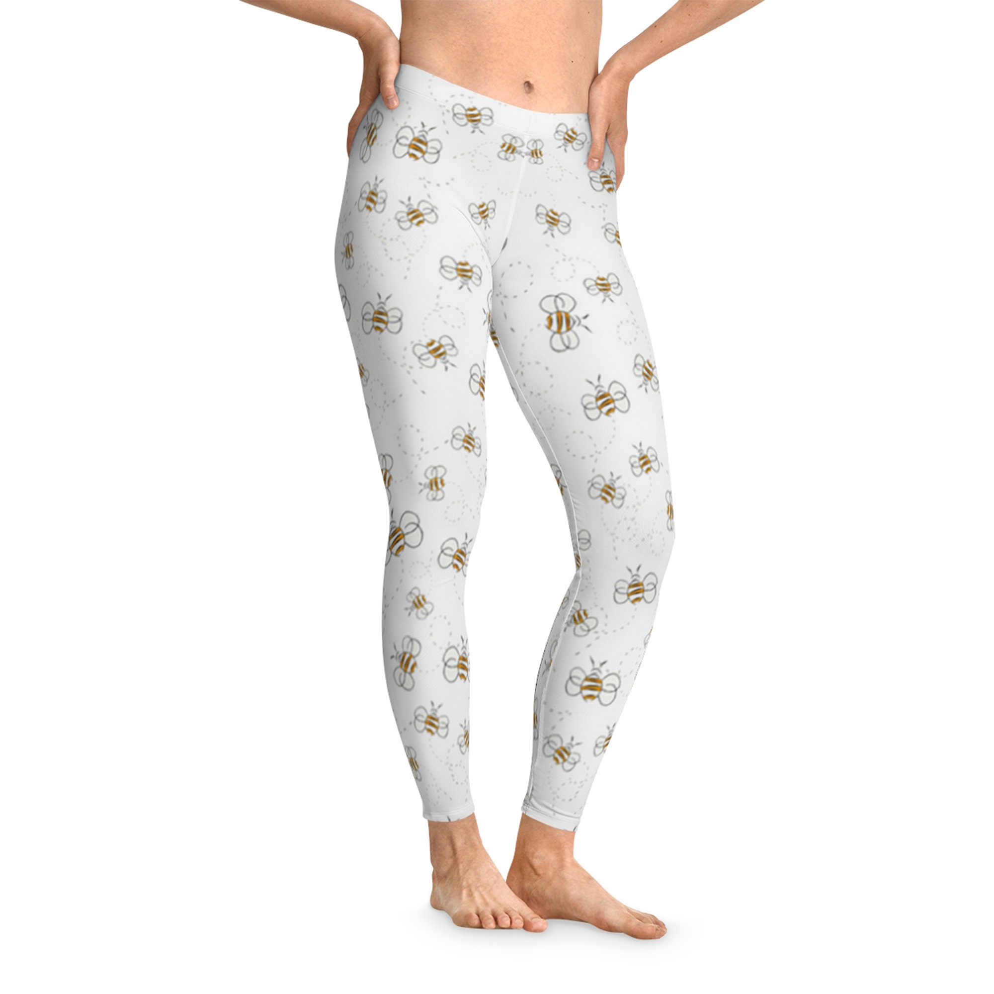 Bumble Bee Hand Bleached Black Leggings, Womens Girls 