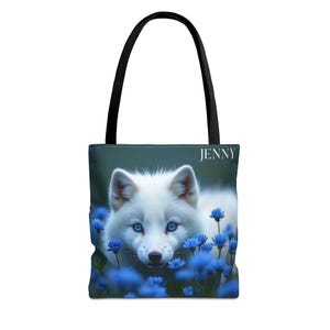 Personalized White Fox Tote Bag: Eco-Friendly Reusable Shopping Bag