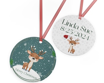 Personalized Reindeer Christmas Ornament: Custom Child's Name, Aluminum Keepsake