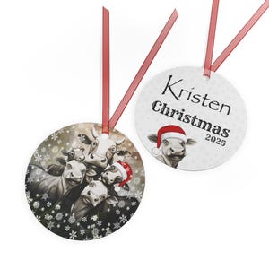 Cow Christmas Ornament, Festive Metal Decorations, Holiday Keepsake, Farm Animal Gift, Personalized Christmas Ornament