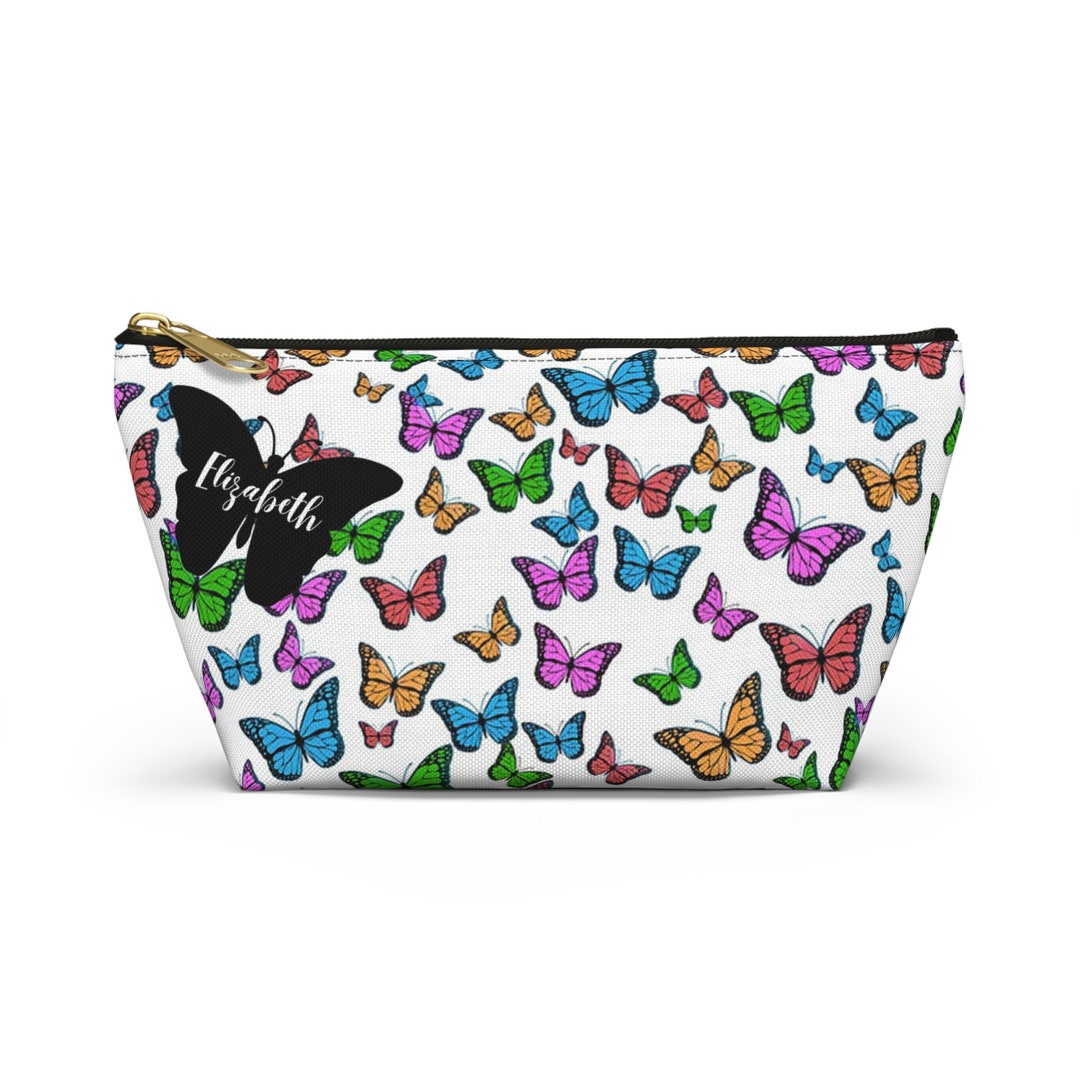 Personalized Butterfly Makeup Bag, Butterfly Cosmetic Toiletry Bag