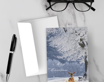 Cartes de Noël personnalisées avec cerf, jeu de cartes de voeux pour les fêtes