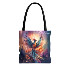 Artistic Phoenix Tote Bag, Bohemian Style Bag, Reusable Shopping Bag, Gift for Nature Lovers, Eco-Friendly Tote, Rising Phoenix