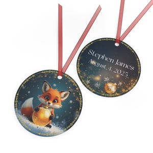Personalized Red Fox Christmas Ornament: Custom Baby&#39;s First Christmas