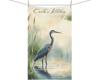Elegant Heron Tea Towels, Coastal Kitchen Decor, Bird Lover Gift, Eco-Friendly Cotton