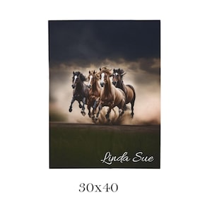 Galloping Horses Blanket, Cozy Horse Lover Gift, Rustic Equine Bedspread, Personalized Throw Blanket, Horse Decor