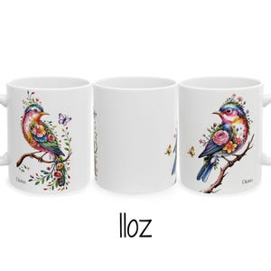 Personalized Floral Bird Coffee Mug: Bird Lover Gift