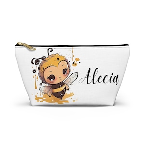 Personalized Bee Makeup Bag: Honeycomb Print, Beekeeper Gift
