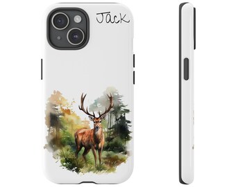 Personalized Phone Case, Deer Tough Phone Case, iPhone 15 Pro Max, 14 Plus, 13, 12, 11, XR,XS, Samsung S23, S22, Pixel 8,7, Mens Phone Cases