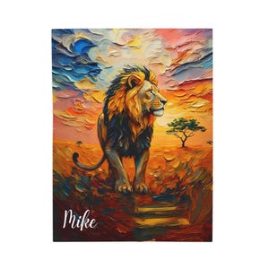 Personalized Lion Plush Velveteen Blanket: Cozy Throw, Custom Name