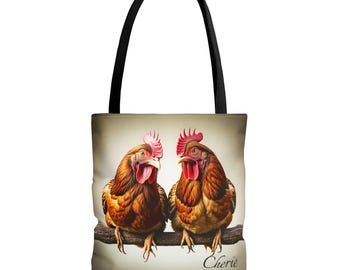 Custom Chicken Tote Bag: Personalized Farmers Market Grocery Bag