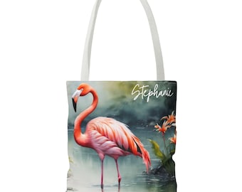 Personalized Flamingo Beach Tote Bag, Tropical Bridesmaid Gift