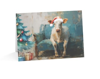 Personalized Cow Christmas Card, Farm Animal Holiday Card