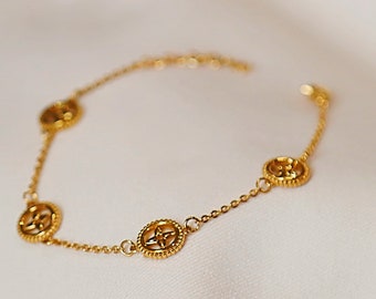 Coin Clover Chain bracelet , 18K Gold Plated Stainless Steel