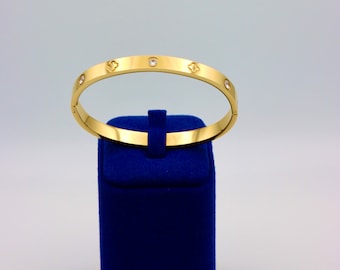 Brazalete de Acero Inoxidable Chapado en Oro de 18K estilo Diamante y Flor