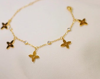 Lucky Clover Charm chain bracelet 18K Gold Plated Stainless Steel